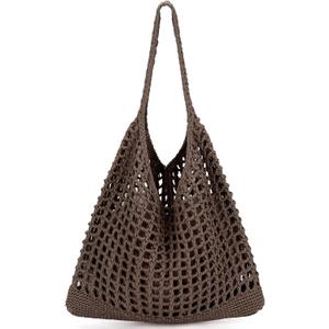 EIMMBD Crochet Bags for Women Beach Totes Bags Aesthetic Summer Tote Shoulder Hippie Bag Knit Bag (Standard Dark Brown)