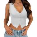 Sexy Lace Top for Women Summer V Neck Sleeveless Y2K Going Out Corset Tank Tops M