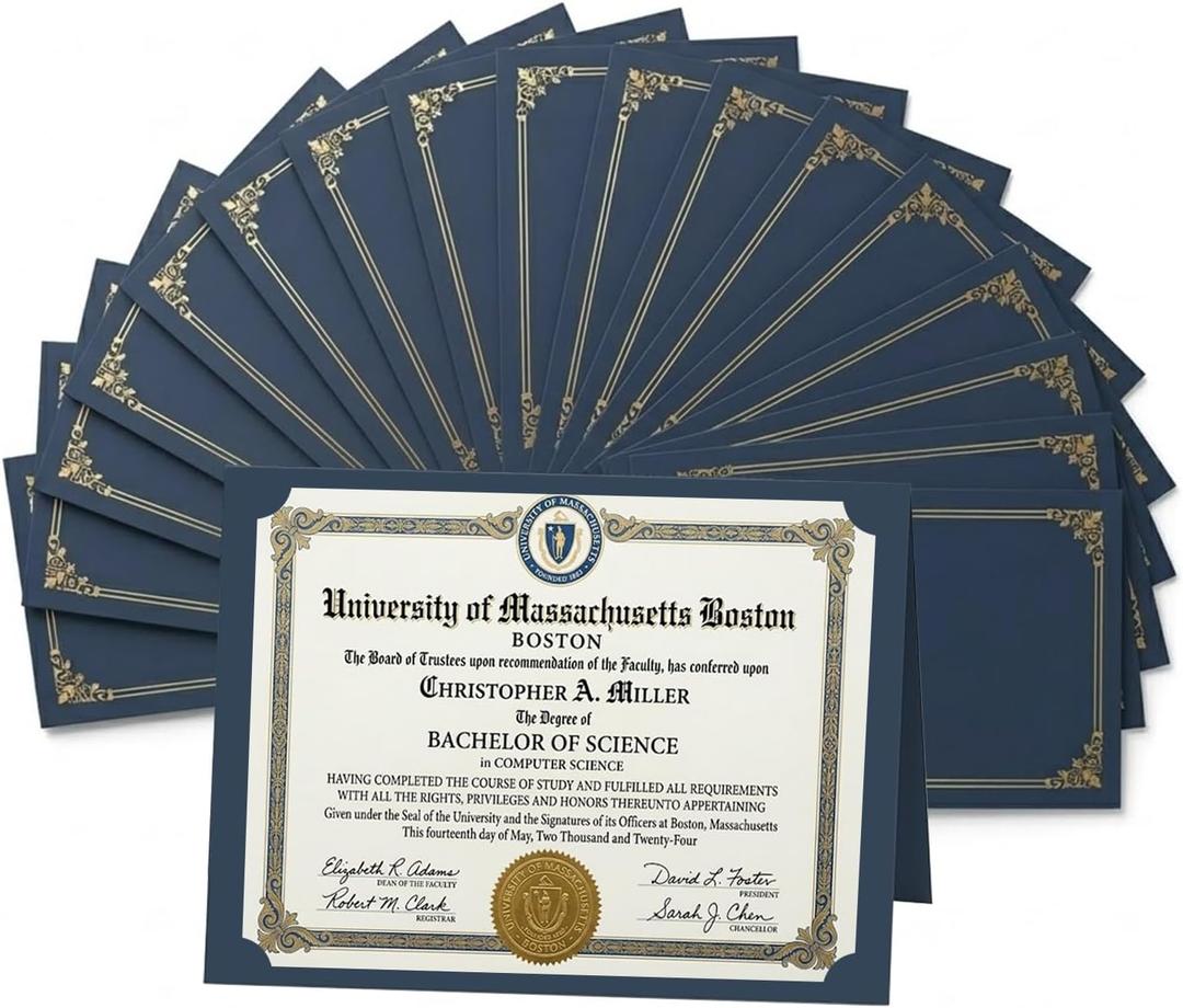 Certificate Holders 8.5 x 11, 30 Pack Extra Thick Diploma Covers, Navy Blue Certificate Folders with Gold Foil Border for Graduation, School Awards, Recognition and Office Certificates.