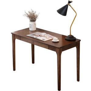 Solid Wood Desk with Drawers, Home Office Desk for Small Spaces, Gaming Work Study Desk, Student PC Desk for Bedroom, Easy to Assemble (Walnut Color, 47.2 inch)