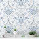 Wallpaper Peel and Stick Wallpaper for Home Decoration Kitchen Blue Wild Flower Removable Vinyl Self Adhesive Shelf Paper & Drawer Liner Roll House, Workshop & Office 17.3" x 394" TH8098-10