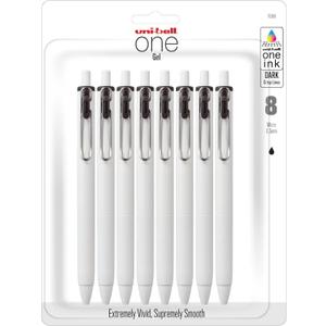 Uniball One Retractable & Refillable Gel Pen, 0.5mm Micro Tip, Black Ink, 8 Pens