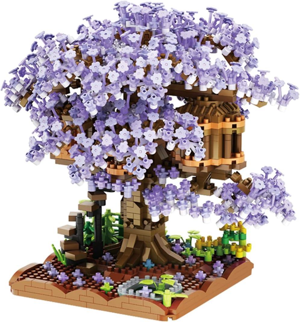 BDYDT Purple Cherry Blossom Bonsai Tree Building Blocks Set, 1443 Pieces Flower Treehouse Model Mini Building Block Toys, Tree House Model Toys Gifts for Kid and Adult