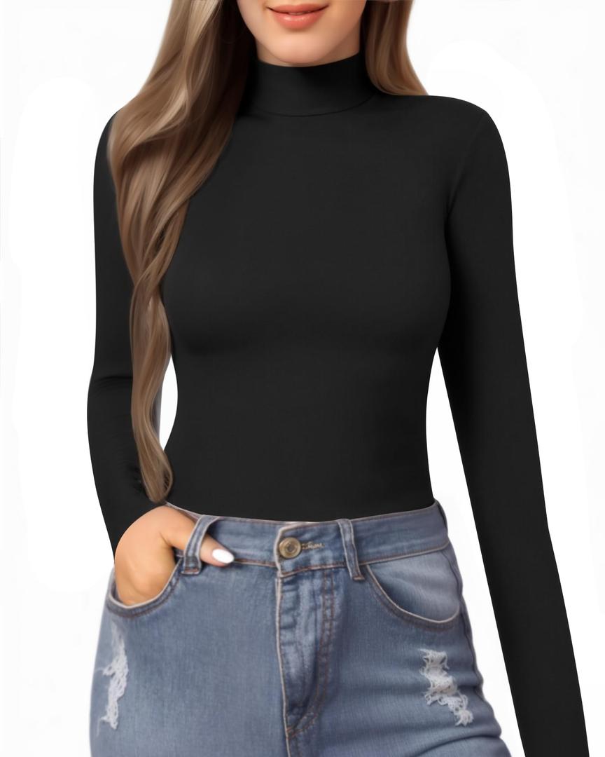MANGOPOP Women's Mock Turtle Neck Slim Fit Long Sleeve Shirts Fall Fashion Tight Tops Basic Tee Winter Undershirt S