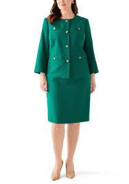  Le Suit Tonal Jewel Neck Jacket & Skirt Emerald 22W