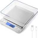 Food Scale Small Gram Scale Digital Gram and Ounce Scale, USB Rechargeable 0.01g/0.001oz Accurate, MEIYA Kitchen Scale for Soap Making, Jewelry, Baking, Tare Function, Including Battery and 2 Trays