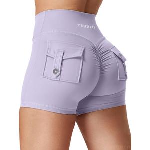 YEOREO CoreFlex Scrunch Workout Shorts with Pockets Charm Gym Biker Shorts for Women High Waisted Booty Yoga (Purple, S)