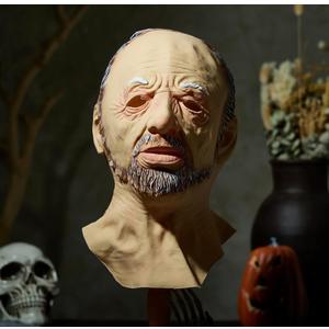 Cathery Halloween Old Man Mask Realistic Grandpa Latex Human Face Mask Soft Funny Mask Adult Full Cover Holiday Party Costume