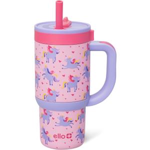 Ello Oasis 14 Oz Stainless Steel Toddler Tumbler with Handle & Retracting Straw, 100% Leakproof, Double-Wall Vacuum Insulated, Kids Water Bottle for School, BPA Free, Dishwasher Safe, Unicorns