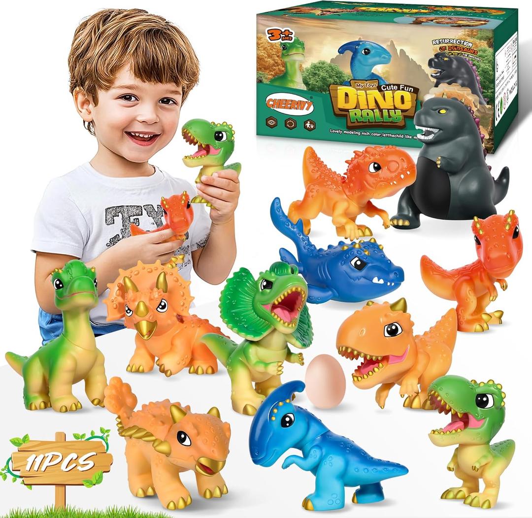 Dinosaur Toys for Kids 3-5, Plastic Dino Toy Set for Boys Age 4-7, 11 Soft Small Dinosaur Figures & 1 Egg, Series of Dinosaur Models for Toddlers Dinosaur Lovers (11PCS)