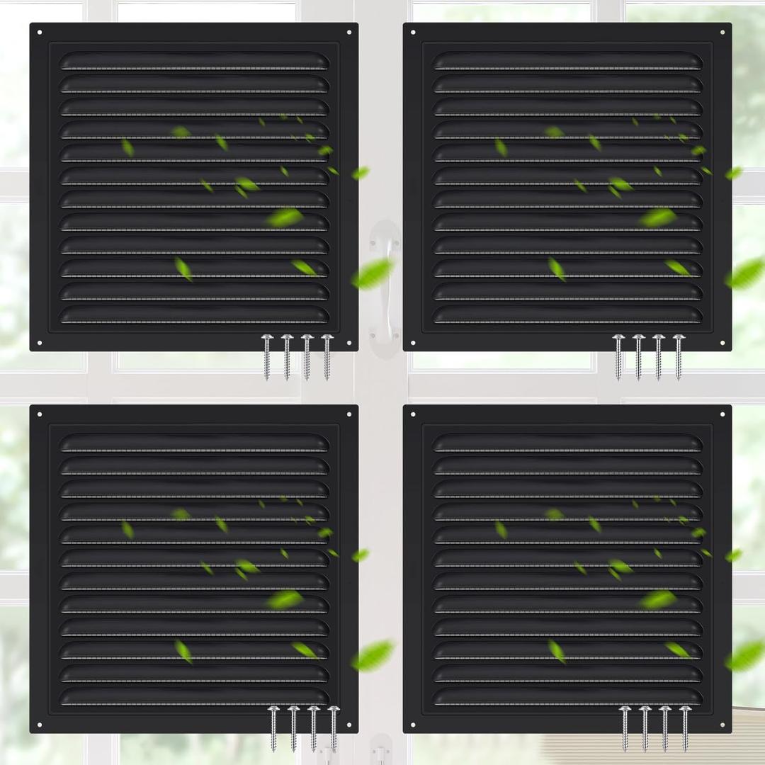 Yaocom 4 Pcs Aluminum Attic Vents 6" x 6" Metal Gable Wall Mesh Shed Vent with Screen Square Louver Grille for Exterior Door House Attic Garage Ceiling