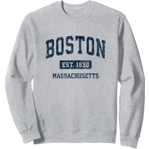 Boston Massachusetts MA Vintage Athletic Sports Design Sweatshirt (Gray, M)