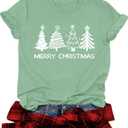 Christmas Shirts for Women: Merry Christmas Tree Graphic Tshirt Xmas Vacation Short Sleeve Tee Tops (Small, Lightgreen)