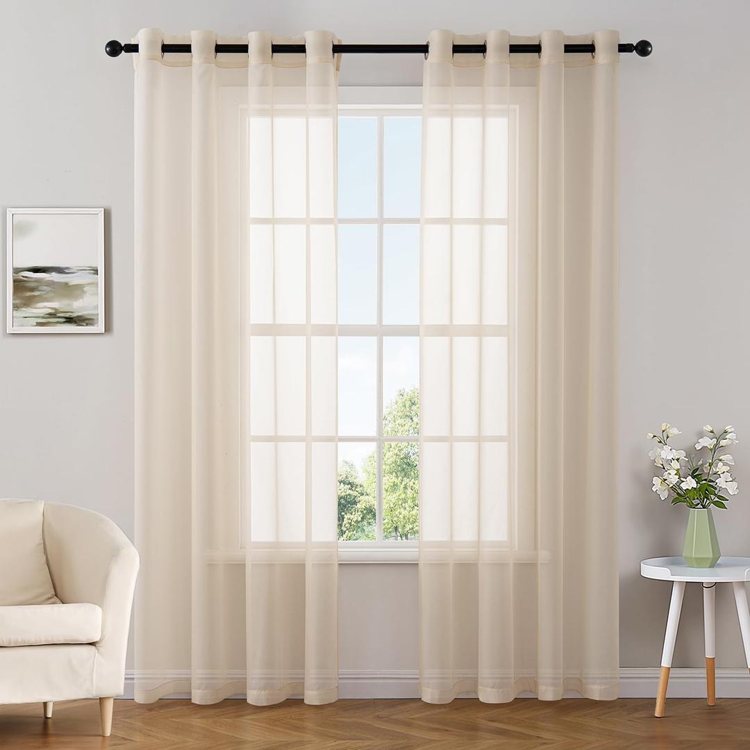 MIULEE Solid Color Sheer Curtains 84 Inches Long 2 Panels Set - Elegant Lightweight Grommet Light Filtering Window Voile Panels/Drapes/Treatment for Bedroom Living Room W54 x L84 Inch, Cream