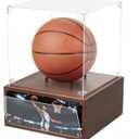 Basketball Display Case Holder for Basketball with Solid Wood Base, Uv Protected Acrylic Clear Volleyball Soccer Display Stand Box for Autographed Standard Memorabilia Keepsake