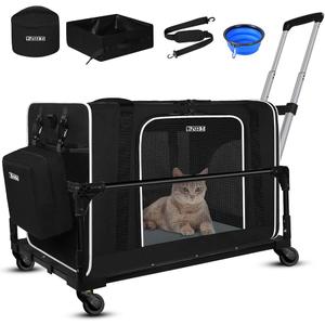Petskd Extra Large Pet Carrier with Wheels for Large Cat or Medium Dog, 24" X 17" X 15" Soft-Sided Rolling Dog Cat Carrier for Indoor and Outdoor Uses, Support up to 40 Lbs, Blue