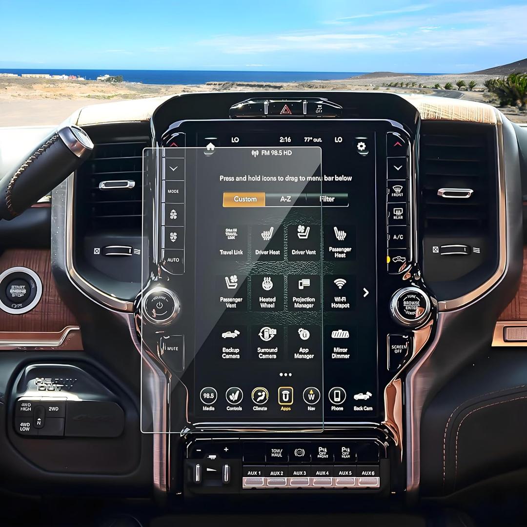 Anti-Glare Matte 2019-2026 Ram 1500/2500/3500 Screen Protector, for Ram Trucks 12-inch Touchscreen (Laramie/Rebel/RHO/Limited/TRX), 9H Tempered Glass 2025 Ram Accessories Anti-Fingerprint 12"
