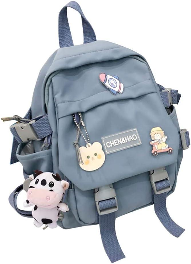 Cute Mini Backpack with Cute Pin Accessories Plush Pendant Small backpack Aesthetic Mini Backpack for School(Blue-2)