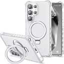 Compatible with Samsung Galaxy S25 Ultra Case 6.9'' Cute Wavy Frame with Magnetic Stand [Compatible with Mag-Safe] Military-Grade Translucent Phone Case for Women Girl, Translucent