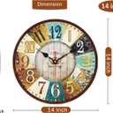 VIKMARI 14 Inch Wooden Wall Clock Battery Operated Retro Rustic Decorative Clock with Arabic Numerals Colorful Silent Non Ticking for Kitchen Bedroom Home Decor Tuscan Country Style