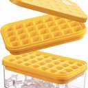 Brigii Ice Cube Tray with Lid&Bin, Ice Cube Mold with 56 Cubes, Stackable Ice Trays for Freezer with Easy-Release Silicone Bottom, for Drinks, Coffee, cocktail (Orange)