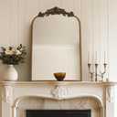 Arched Wall Mirror, Vintage Carved Bathroom Mirror 24" x 36" Bronze Antique Metal Frame Wall Mirror for Bedroom, Living Room, Entryway, Fireplace, Hallway