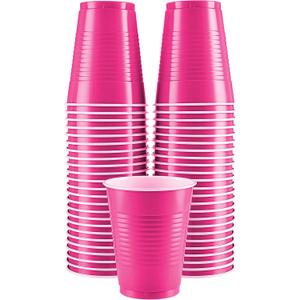 Disposable Cups, Bright Pink 18-Ounce Plastic Party Cups, Strong and Sturdy for Wedding, Christmas, Halloween, 50 Pack Disposable Cups, Bright Pink 18-Ounce Plastic Party Cups, Strong and Sturdy for Wedding, Christmas, Halloween, 50 Pack