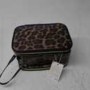 Prite Makeup Bag for Women, Large Capacity Waterproof Travel Cosmetic Organizer, Portable Open Flat Toiletry Bag with Free-standing Brush Holder and Handle(Leopard Print Medium)