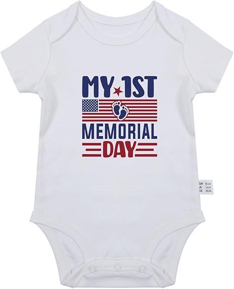 JingleFolk My 1st Memorial Day Toddler T-Shirt Patriotic Baby Shirt 4th of July Tee for Babies Infant Clothes, Size 90 