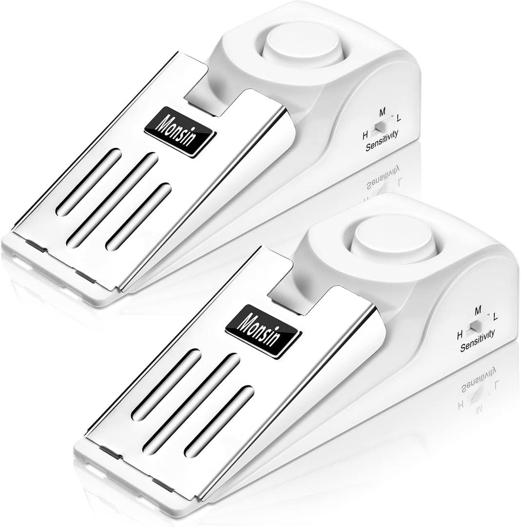 Door Stop Alarm, Door Stopper with 120DB Security Alarm, Floor Wedge Doorstop for Travel Apartment Home House (Pack of 2) (White)