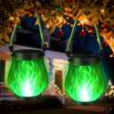 Christmas Solar Flame Lantern Hanging Outdoor Waterproof - 2 Pack Flame Lanterns with Dual Charging Modes of Solar & USB for Garden or Yard Decorations (Green - 2 Pack)
