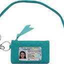 Lanyard with Wallet - Zip ID Case with Lanyard - Lanyard with id Holder - Card Holder Keychain with Zippers -Premium Quilted Microfiber - Jade