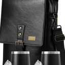 2 Bottle Insulated Wine Tote Bag with Tumblers, Leather Carrier Purse with Dividers, Leakproof Cooler, Adjustable Shoulder Strap & Pockets, Travel, Picnic, Beach, Hiking, Gift for Men & Women