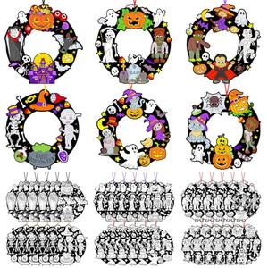 Epakh 30 Pcs Halloween Craft Kit Color Your Own Wreath Crafts DIY Coloring Paper Arts Kits for Home Halloween Party Activity Decors Supplies