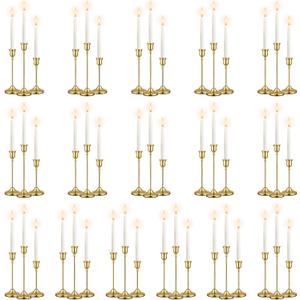 48Pack 16 Sets Brass Gold Metal Taper Candle Holders Candlestick Holders - Candle Holder for Halloween Decorations erfect for Table Centerpiece Mantel Party Wedding Christmas Home Decor (48)