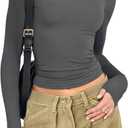 Womens Long Sleeve Shirts Basic Tees Y2k Slim Fit T Shirt Crew Neck Trendy Crop Top Casual (Large, 03#deep Grey)
