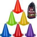 7 Inch Soccer Cones, 24 Pack Cones Sports Training Agility Field Marker Plastic Cones for Skating Basketball Football Practice Drills, Indoor Outdoor Activity Events Games Obstacle Course - 6 Colors