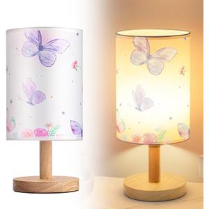 Tujoe Butterfly Lamp Purple Desk for Kids Lamp Fabric Nightstand Table Lamps Bedside Decor for Girl Kids Reading Bedroom Living Room Home Office Christmas Gift