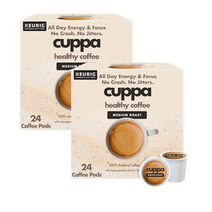 Cuppa Healthy Mushroom Coffee Single Serve Pods (K-Cups) with Lion's Mane & Ashwagandha for All Day Energy & Focus - No Crash or Jitters - Nootropics for Brain Health, Gut Health, Immunity, Stress, Memory + Mood - 48 Servings (Pack of 2)