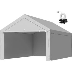VEVOR Carport Replacement Canopy Cover, 12 x 20 ft Potable Garage Tent Top Tarp with Sidewalls, UV-Resistant & Waterproof, Heavy Duty Car Shelter Tarp with Ball Buggees, Grey, Frame Not Included