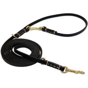 Multi Function 8ft Genuine Leather Hands Free Dog Training Leash for Puppy Small and Medium Dogs (8 Foot*3/8 inch, Black)