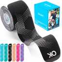 OK TAPE Synthetic Kinesiology Tape Precut Strips, Waterproof Elastic Athletic Tape for Pain Relief & Muscle Support, Reflective Design, 2in x 16.4ft Roll, 20 PCS -Black