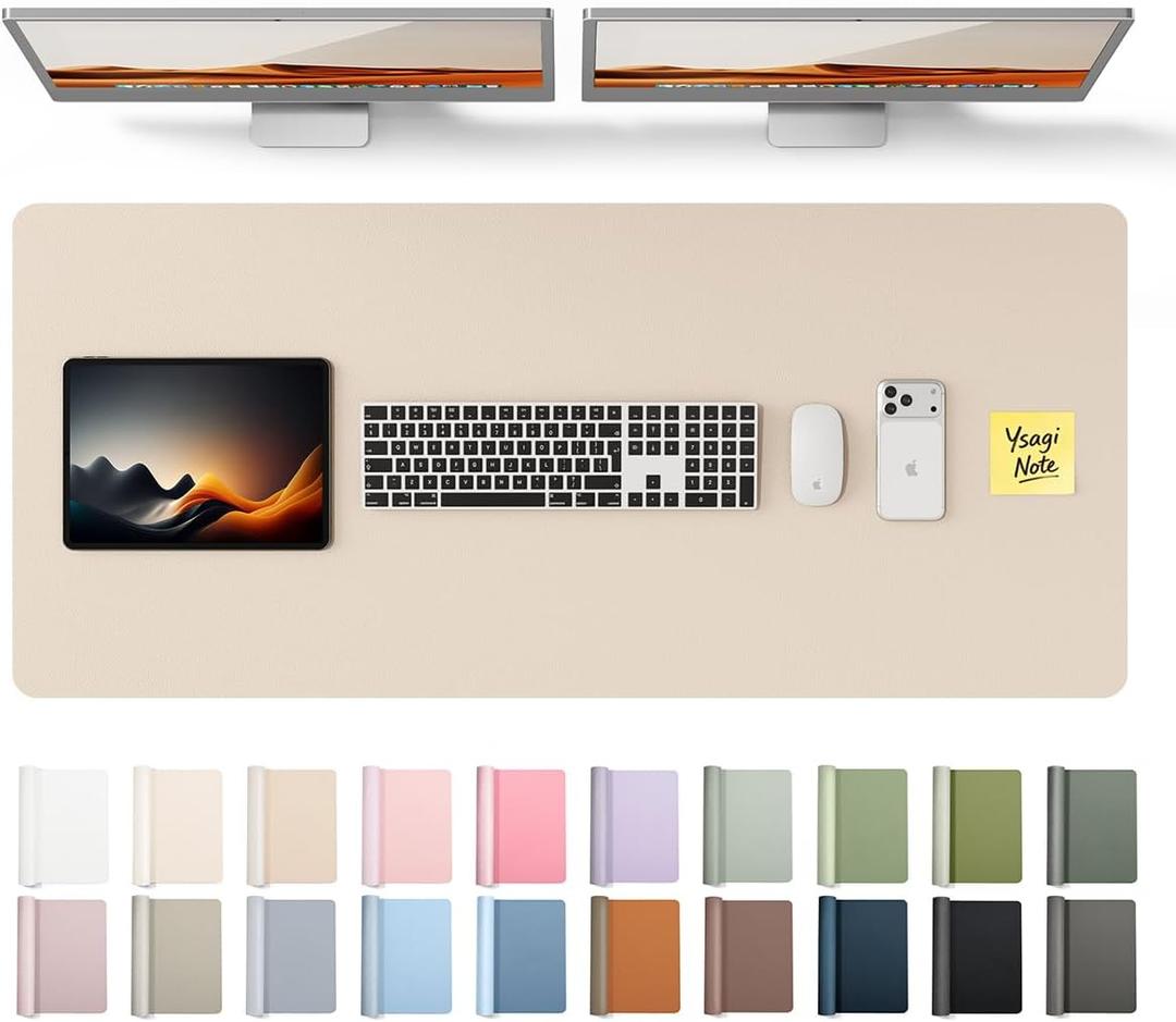YSAGi Leather Desk Pad Protector, Office Desk Mat, Large Mouse Pad, Non-Slip PU Leather Desk Blotter, Laptop Desk Pad, Waterproof Desk Writing Pad for Office and Home (Eggshell, 47" x 17")