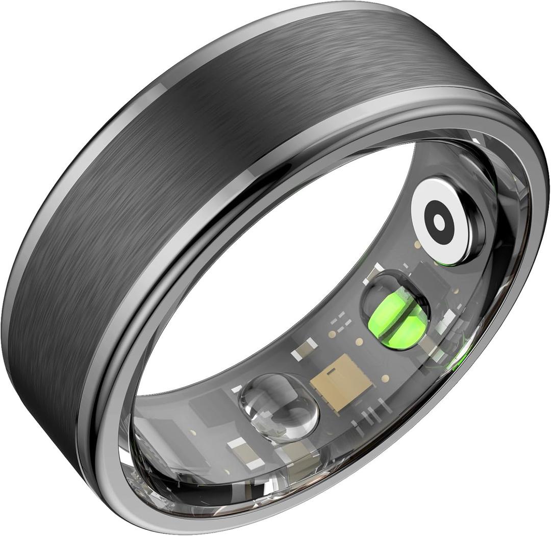 Smart Ring for Women Men,Fitness Ring with 24/7 Activity Tracking,Stress,Sleep Monitoring,No APP Subscription Fees,Compatible with iOS & Android, HarmonyOS Black, 9#