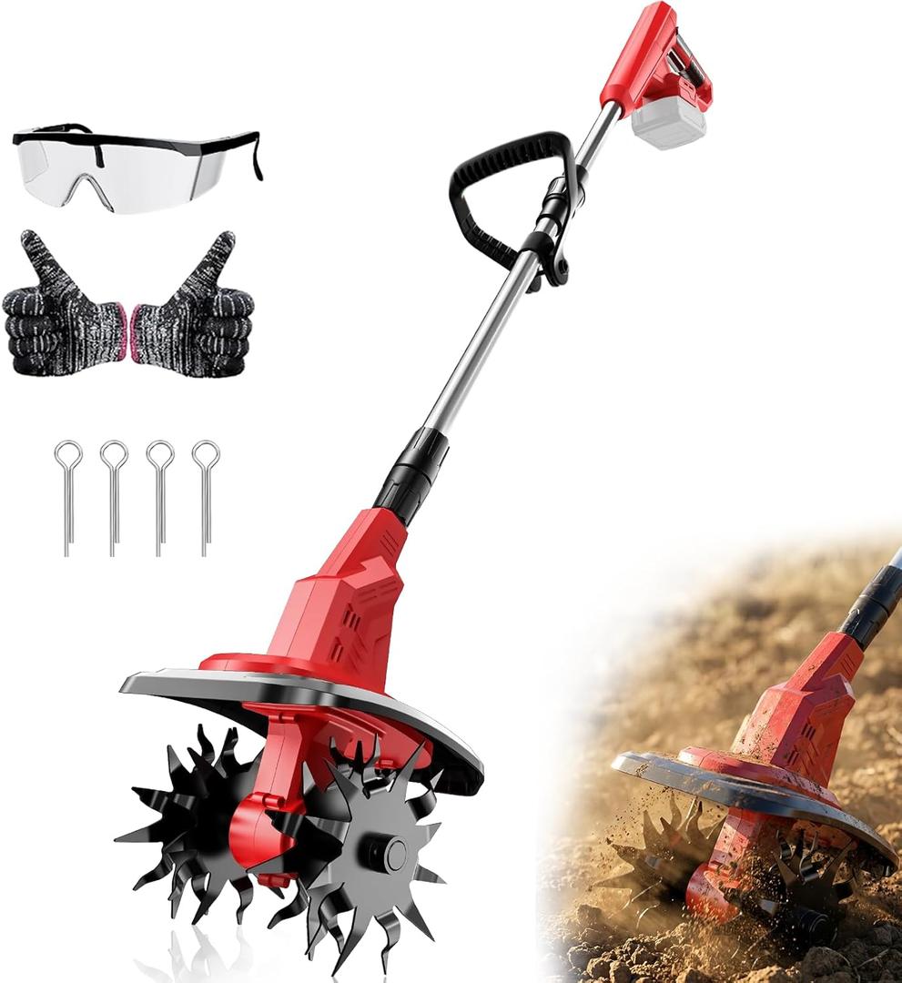 Cordless Tiller Cultivator for Milwaukee 18V Battery(Only Tool), 360RPM Floding Electirc Garden Tiller, Battery Powered Tiller with 9In Tilling Width & 6.3In Depth for Lawn Soil Gardening