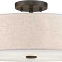 Livex Lighting 52136-92 Meridian Collection 4-Light Transitional Ceiling Mount Fixture with Oatmeal Color Fabric Hardback Shade, English Bronze, 18"L x 18"W x 8.13"H