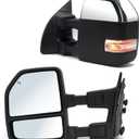 ReYee Towing Mirrors fit for 1999-2016 Ford F250 F350 F450 F550 Super Duty with Heated Power Turn Signal Light Manual Telescopic Auxiliary Lamp Chrome Cap LH RH