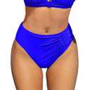 YELAIVP Women's High Waisted Bikini Bottom Tummy Control Ruched Bathing Suit Bottom Full Coverage Swimsuit Bottoms (Blue, XL)