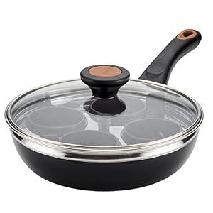 Farberware Glide Copper Ceramic Nonstick Egg Poacher Pan with Lid, 8-Inch, Black