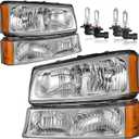 Headlights Assembly W/Bulbs for 2003-2007 Chevy Silverado1500/2500/3500/1500HD/2500HD, 2003-2006 Avalanche 1500/2500 Driver & Passenger Side